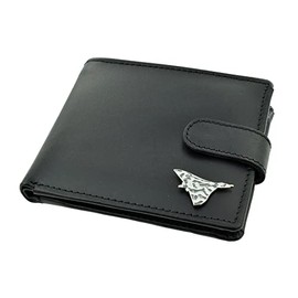 Genuine Black Leather Wallet with a Vulcan Bomber War Plane Pilot Aeroplane Aircraft Emblem, 11 x 9.5 cm