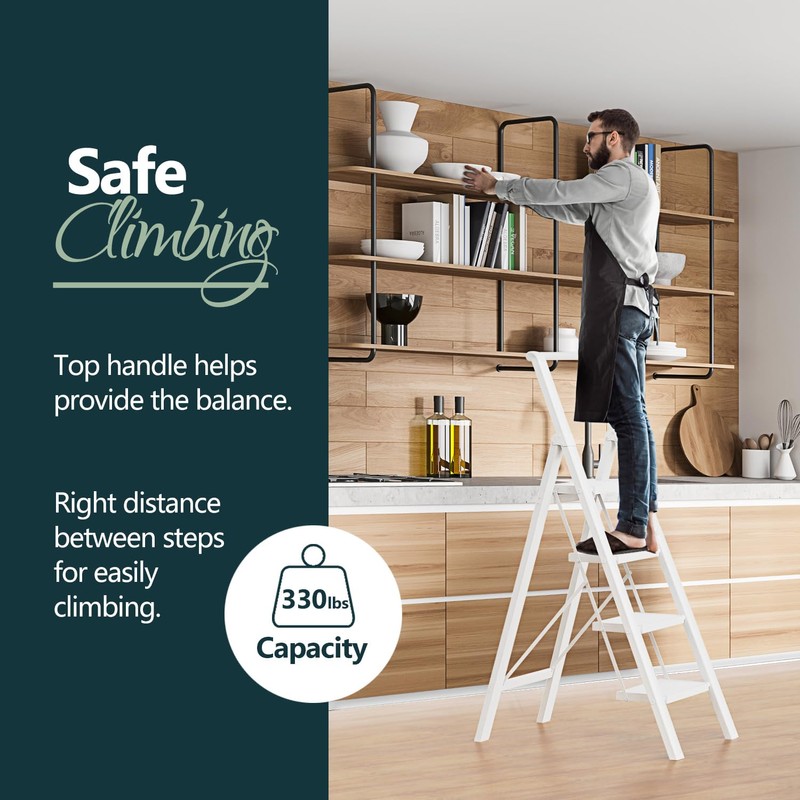 WOA WOA 4 Step Ladder, Stepping Ladder with Wide Rungs,