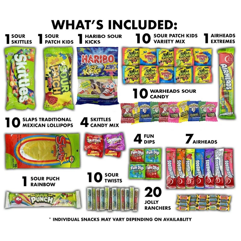 Fun Flavors Box Ultimate Sour Candy Box 80 Count Care