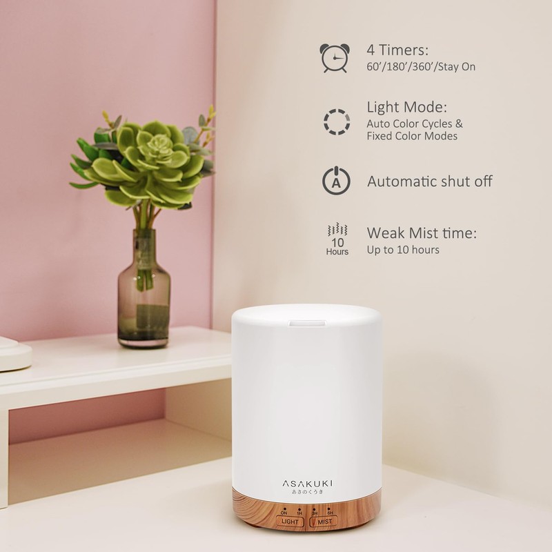 ASAKUKI 300ML Essential Oil Diffuser, Quiet 5-in-1 Premium Humidifier, Home