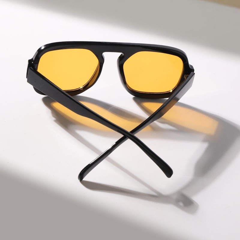 Retro Square Flat Top Aviator Sunglasses for Women Men (Black