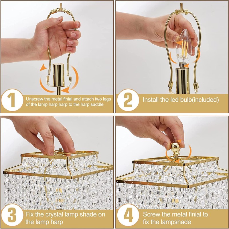Luvkczc Set of 2 USB Bedside Crystal Table Lamp Gold,