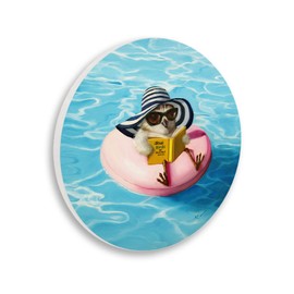 Stupell Industries Bird Reading Book Pool Float Beverly Hills Sun Hat Circular Wall Plaque, 12" Diameter