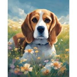 ZUVRDIAI Paint by Number Kits Beagle Dog on Flower Meadow Canvas DIY Oil Painting for Adults, Beginner with Brushes and Acrylic Paint 16 x 20 Inch (Without Frame)