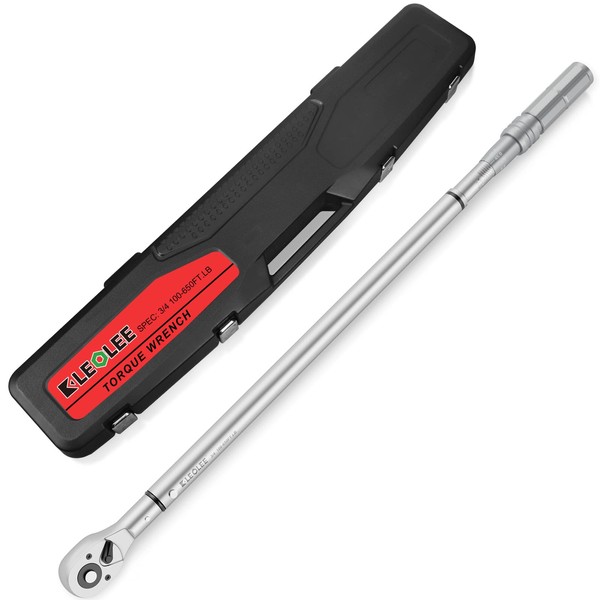 Leolee Torque Wrench 3/4-Inch Drive(100-650 ft-lbs/135-880Nm), Industrial Adjustable Torque Wrench Set with Torque ±3% Accuracy, Precision Mechanic Tools for Oil Rigs, Trucks & Off-Road Equipment