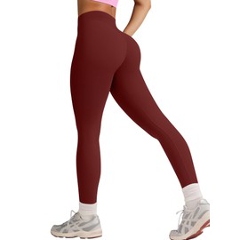 OQQ Workout Leggings for Women Seamless Scrunch Tights Tummy Control Impact Girl Activewear Yoga Pants Angora red ﻿
