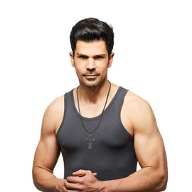 HSWYFCJY Black Canada Flag Cross Necklace for Men,Philippians 4:13 Christian Scripture Bible Verse Holy Pendant Necklace First Communion Confirmation Gifts for Boys(24 inches)