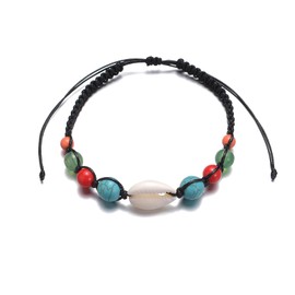 Dishowme Flower Shell Anklet Bracelet Bohemian Turquoise Beads Foot Chain Multicolored Woven Wax Rope Summer Beach Barefoot Sandal Jewelry for Women Girls (Black B)