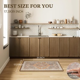 Boho Kitchen Mats for Floor, Anti Fatigue Mats for Kitchen Floor, Non-Slip Kitchen Floor Mats, Stain Resistant Mats for Home, Office, Sink, Laundry- 39" L x 17.3" W x 0.5" Th Boho Brown