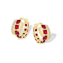 Mesovor Gold Zircon Double Hoop Earrings for Women, 14K Gold Plated Square Colored Cubic Zirconia Hoops Earrings Jewelry Gifts (Red)