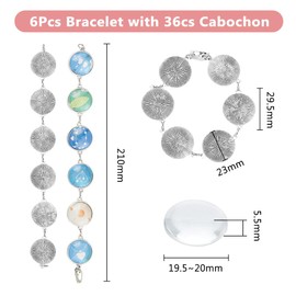 DICOSMETIC 6 Sets Cabochon Bracelet Chain Blank Alloy Bracelet Cabochon Setting Tray with Glass Cabochon Platinum 8.27" Bezel Bracelet Blank Bangle for Jewelry Making, Tray: 20mm