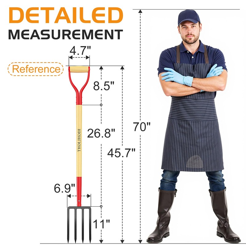 HIGHLIGHT Garden Fork, 4-Tine Spading Fork, Compost Fork, Steel Digging