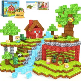Kidiyee Magnetic Blocks, Build Mine Magnet World Forest Farm Edition, Magnetic Building Blocks for Kids Ages 4-6 6-8 8-12, Sensory STEM Toys for Boys & Girls