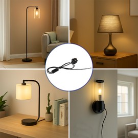 MejaRizon Lamp Switch, 2 Core Table Lamp Pre-Made Cable with Inline Switch 1.5 Meters, 250V 6A Light Switches, UK Plug Light Switches with 13A Fused, Suitable for Desk Lamp, Black