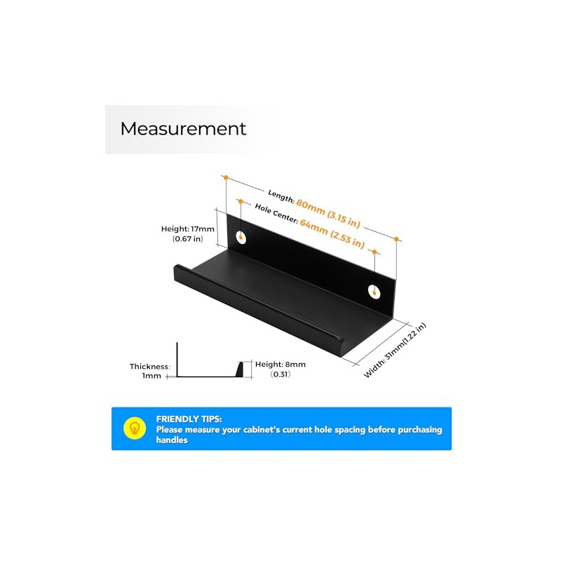 Ravinte 6 Pack Finger Pulls for Cabinets 80mm/3.15" Length Black