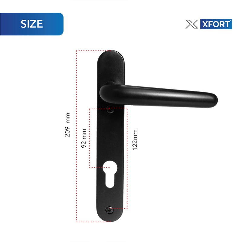 XFORT Uros Matt Black Door Handle (PZ 92mm, 122mm Screw