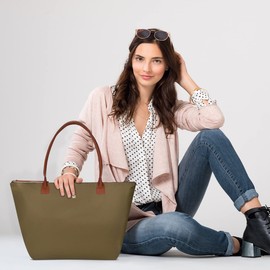 GM LIKKIE Shoulder Tote Bag for Women, Nylon Top-Handle Purse, Foldable Weekend Hobo Handbag (Dark Green)