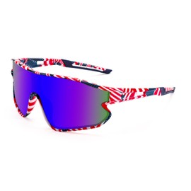 FEISEDY Unisex Youth Sunglasses, Teens Baseball Tennis Sunglasses, UV400 Sports Boys Girls Cycling Shades B4064 (Stars&stripes Style/Blue Lens)