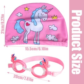 VPOUERY Schwimmset Kinder 2-10 Jahre, 1 Schwimmbrille Anti-Beschlag, verstellbar, 1 Badekappe Mädchen, wasserdicht, Polyester, geeignet für lange Haare, bequemer Sitz, Schwimmhaube Kinder