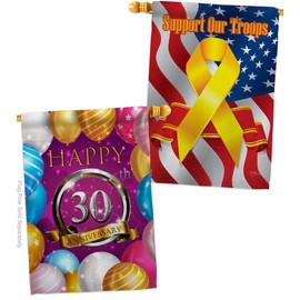 Breeze Decor Happy 30th Anniversary House Flag Pack Celebration Couple Married Wedding Occasion Party Valentines Support Our Troops Decoration Banner Small Garden Yard Gift Double-Sided, Made in USA