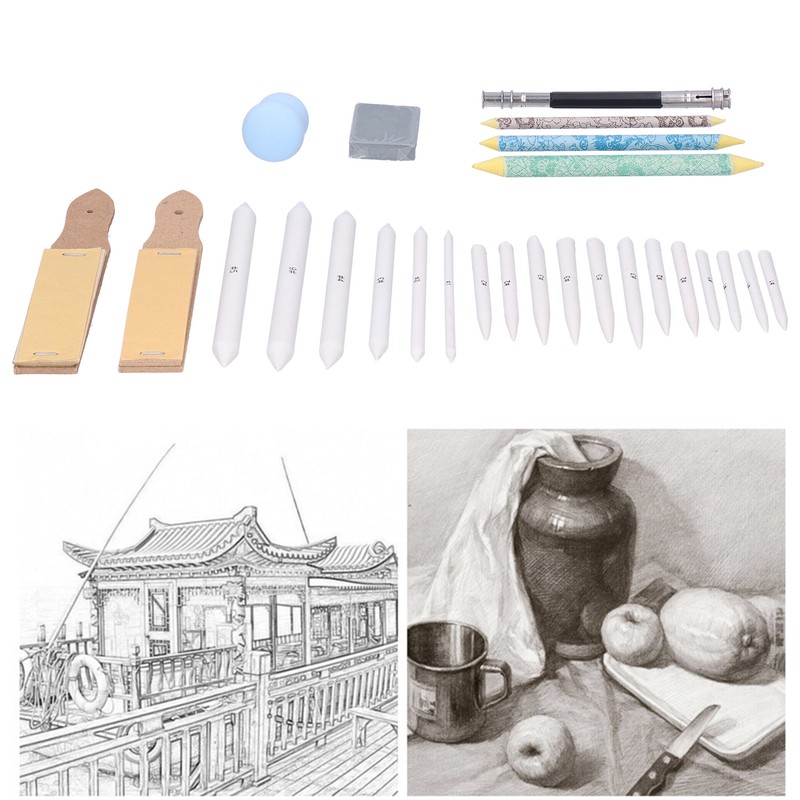 26 Pieces Blending Stumps Sandpaper Boards Eraser Sponge Extension Tool