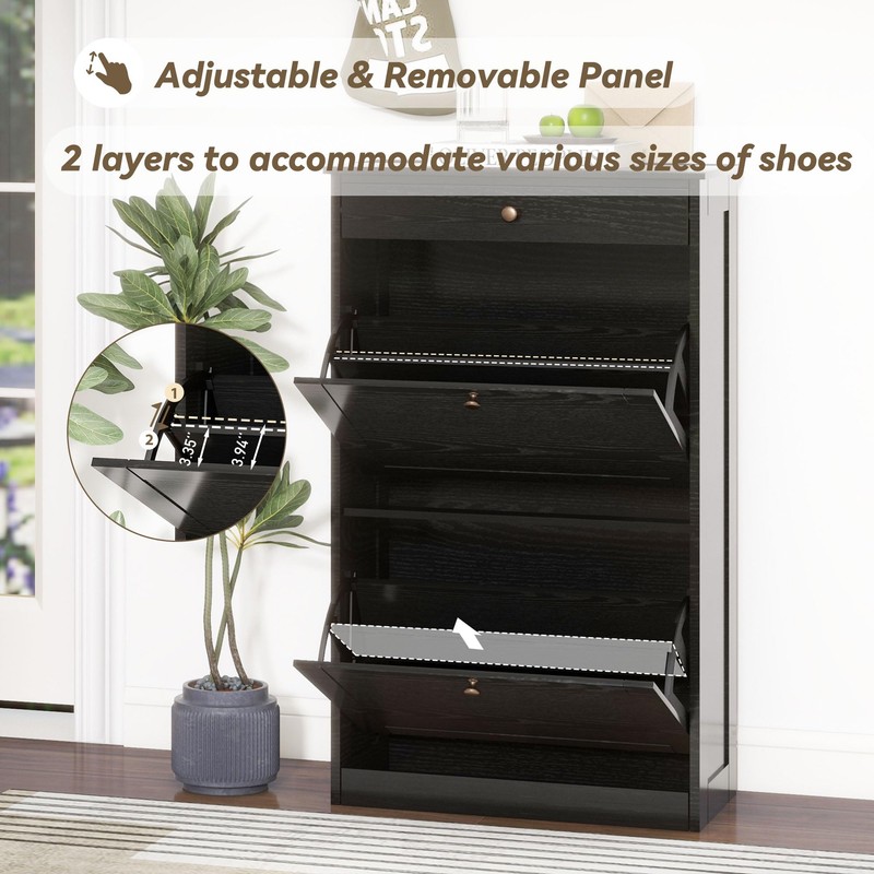 FTZxHKLX Shoe Cabinet with 2 Flip Drawers, Slim Freestanding Hidden