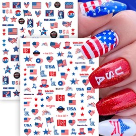 8Pcs 4th of July Nail Stickers for Nail Art 3D Self Adhesive Independence Day Nail Art Stickers USA Flags Fireworks Baseball Heart Stars Letters Nail Design Fourth of July Nails Decor for Women DIY