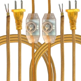 Royal Designs, Inc. Lamp Cord Molded Plug with Dimmer Switch, Stripped Ends Ready for Wiring, 8 ft Long, Gold, SPT-1 UL Listed, Set of 2 (CO-5001D-GL-8-2)