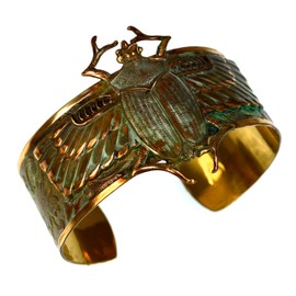 Elaine Coyne Patina Egyptian Motif Classic Scarab Wearable Art Cuff Bracelet
