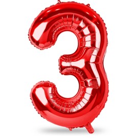Red Number Balloons - 40 Inch Foil Mylar Helium Balloons for Girls Women, Self Inflating 0-9 for Men Boys, 13th 30th Birthday Anniversary Party Decoration