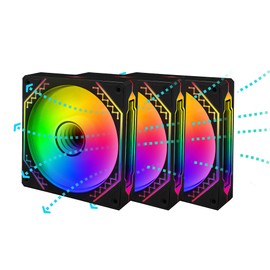 PANO-MOUNTS 120mm Reverse Airflow 5V 3Pin ARGB Addressable Infinity Mirror Fans with 4Pin PWM Control 800-1600RPM Suitable for PC Water Cooling and CPU Cooler Black 3-Pack…