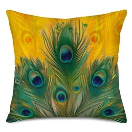 Qinqingo Peacock Throw Pillow Covers Cotton Linen Colorful Peacock Feather Decorative Throw Pillow Case Cushion Cover Home Sofa Decor Toss Pillow Pillowcases 18" x 18" (PF#18)