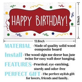 Wooden Happy Birthday Party Sign, Rustic Wall Decor Happy Birthday Balloons with Confetti Sign, Farmhouse Home Porch Garden Yard Decor, Hanging Door Signs