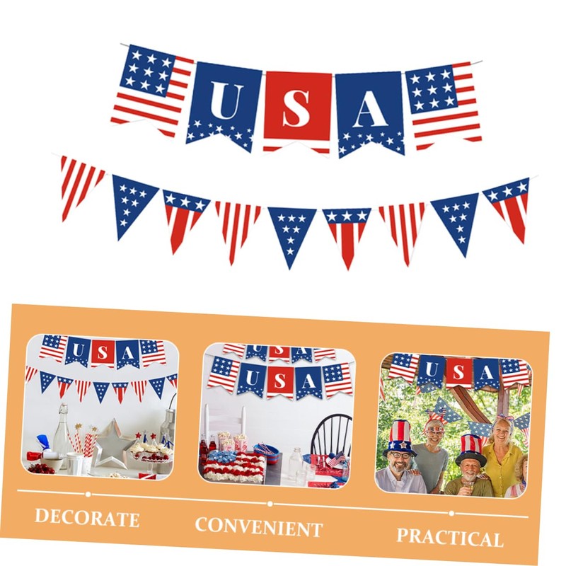 Alipis Independence Day Decor 2pcs American Flag Banner Patriotic Bunting