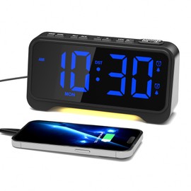 Mesqool Digital Bedside Clock - Blue LED Alarm Clock for Bedrooms, 5 Brightness & Volume Levels, Dual Alarms, USB Powered, Extra Loud for Heavy Sleepers, Snooze, 12/24H, DST