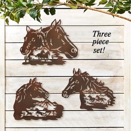 WAIU Trio Wildlife Accent - Estatuas de animales montadas en la pared, colgantes de pared de metal, para colgar en interiores y exteriores, estilo occidental, juego de 3 unidades