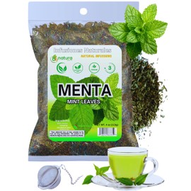 Menta seca (Dried Mint Leaves Spearmint) 4oz |%100 Natural, Non-GMO, Gluten Free, Crushed Peppermint for tea & seasoning +Tea Strainer Stainless, Infuser Tea Ball for Loose Leaf