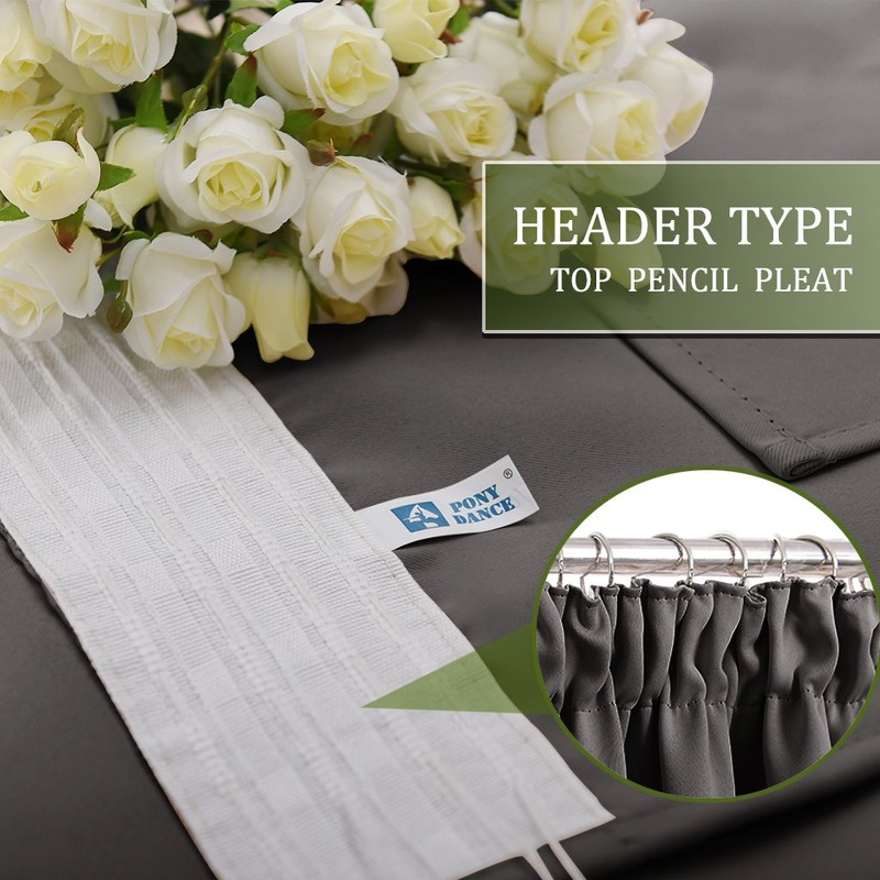 PONY DANCE Grey Blackout Curtains - Grey Pencil Pleat Thermal