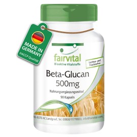 Fairvital Beta Glucan Capsules - 90 Capsules - 500mg Beta-Glucans per Capsule - High Dose - 70% Polysaccharides from Oats - Vegan
