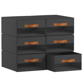 Homsorout Large Closet Storage Bins - 6 Pack Pull-Out Stackable Fabric Boxes with Clear Window, Foldable Closet Visible Storage Container for Bedroom, Living Room, Home Shelves, Black