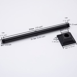 SEABEFORE 12" Ceiling Mounted shower arm Matte Black shower head extension with unique matching escutcheon, Standard 1/2" Connection