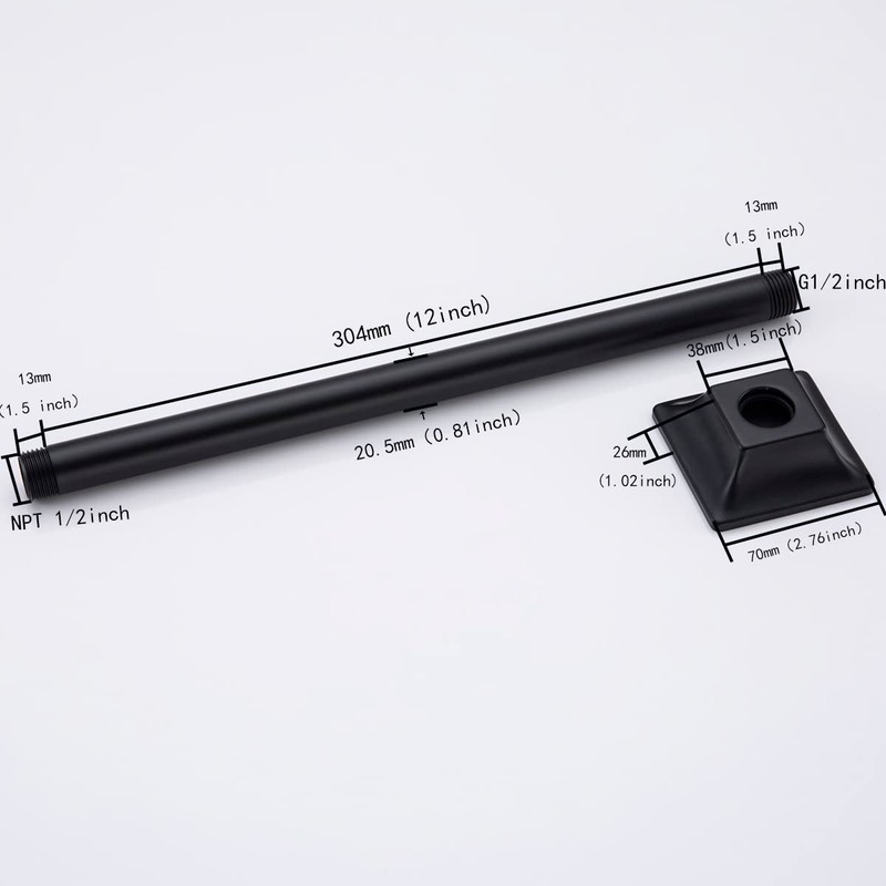 SEABEFORE 12" Ceiling Mounted shower arm Matte Black shower head