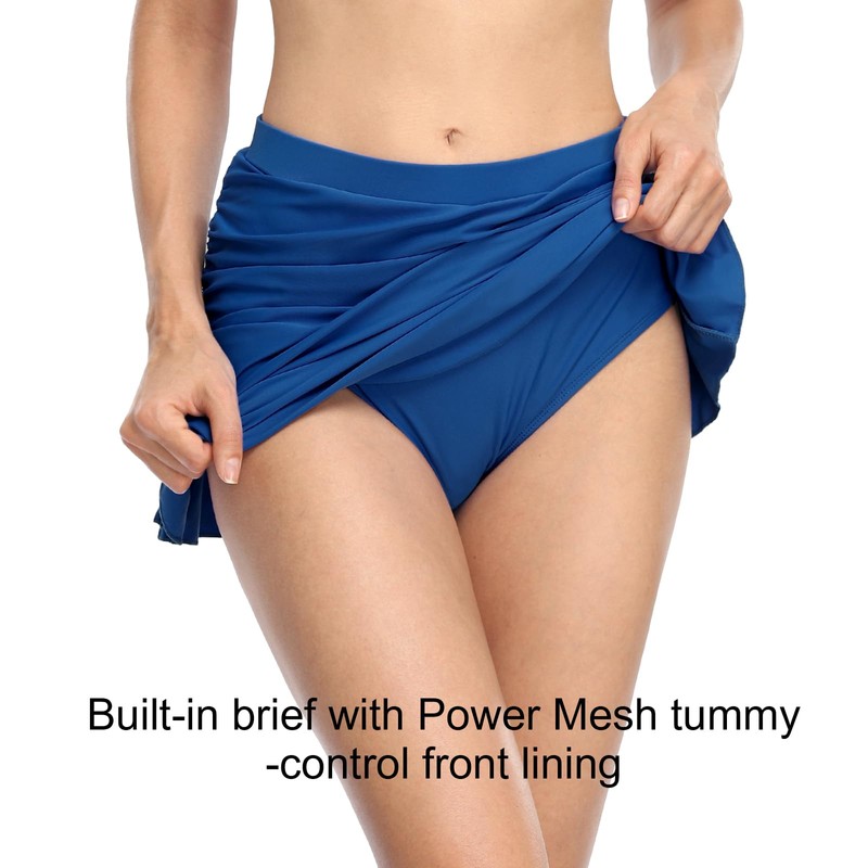 Hilor Women's Skirted Bikini Bottom High Waisted Shirred Swim Bottom