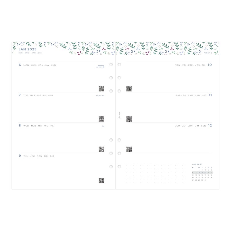 Filofax Calendar Diary Refill, A5 Size, Week-to-View, Garden Minimal Diary