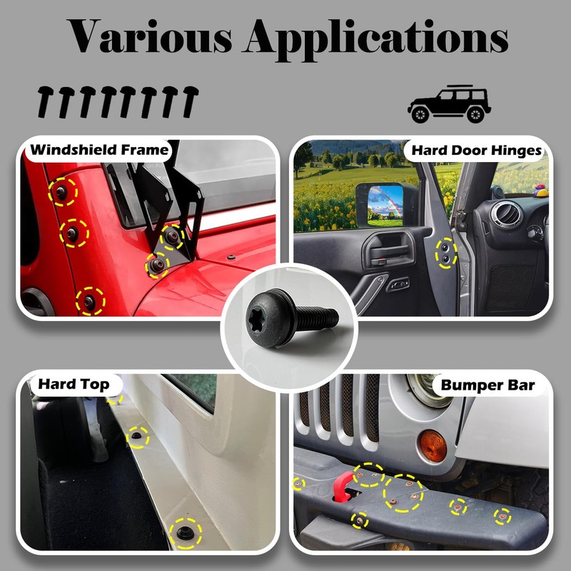 Screws Bolts for Jeep Wrangler JK,M8 Bolts Applied to Windshield