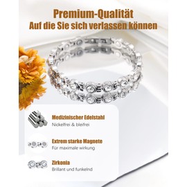 Jeracol Women's Magnetic Bracelet with Zirconia - Elegant Magnetic Bracelet for Health & Wellbeing - Stylish Jewellery for Women, Stainless Steel, Gift Box Included