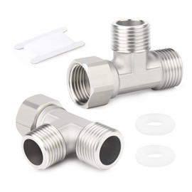 TAISHER 2PCS 304 Stainless Steel 3 Way Right Flexible Movable Tee Connector, 1" MBSP x MBSP x FBSP for Sprayer, Angled Valve, Shower Arm