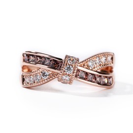 Jeulia Crossover Sterling Silver Women's Band Fashion Anniversary Promise Engagement Ring for Women With Gift Jewelry Box (Rose Gold, 6)