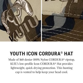 KUIU - Gorro de camionero para niños pequeños, camuflaje y colores sólidos, frente Cordura, malla transpirable, gorra ajustable, Vías, Talla única