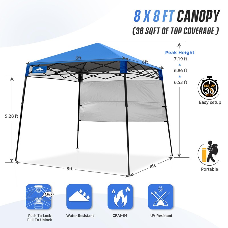 EAGLE PEAK 8x8 Pop Up Canopy Tent with Sidewall, Compact,